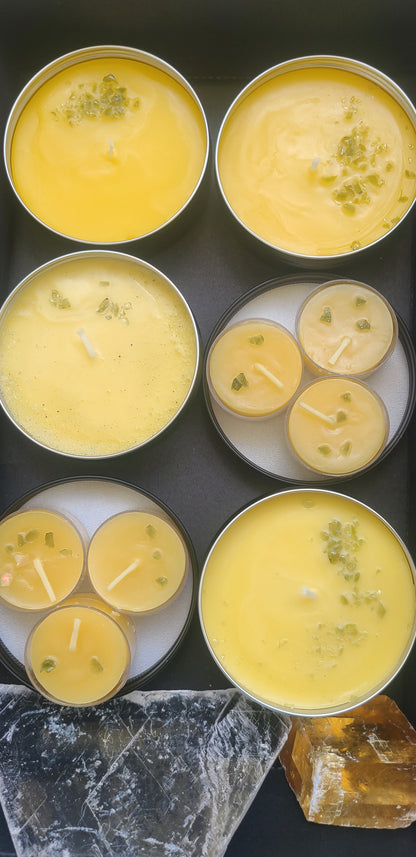 Pure Beeswax Tealight Candles with Moldavite Chips