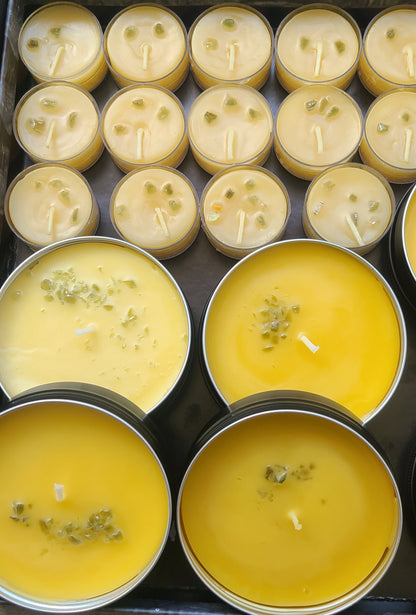 Pure Beeswax Tealight Candles with Moldavite Chips