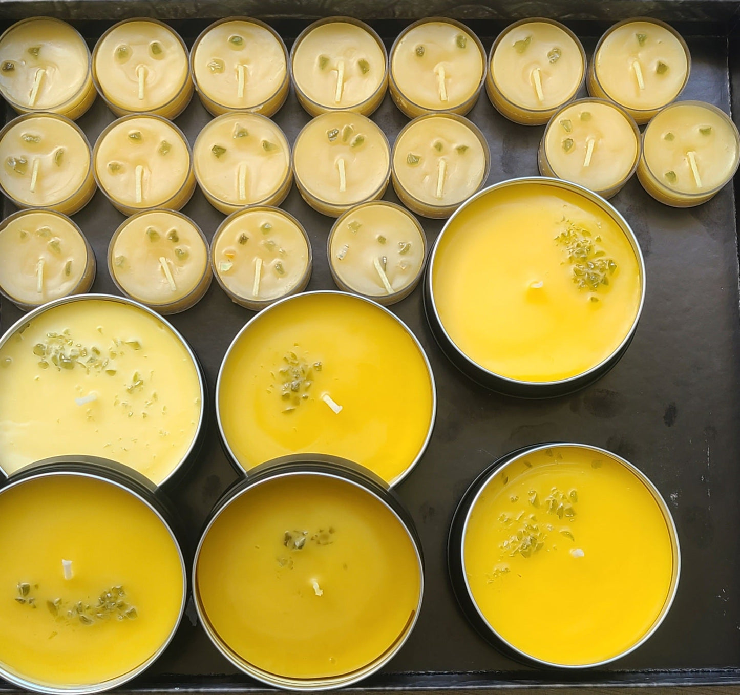 Pure Beeswax Tealight Candles with Moldavite Chips