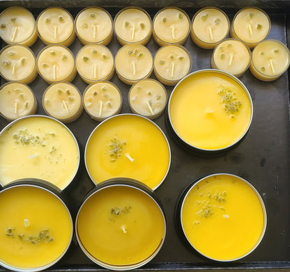 Pure Beeswax Tealight Candles with Moldavite Chips