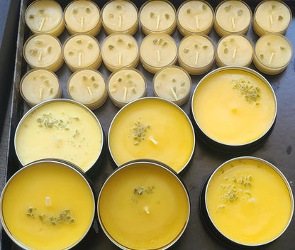 Pure Beeswax Tealight Candles with Moldavite Chips