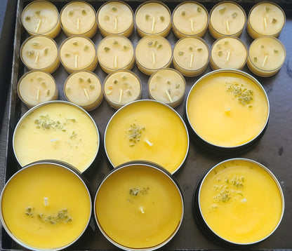 Pure Beeswax Tealight Candles with Moldavite Chips