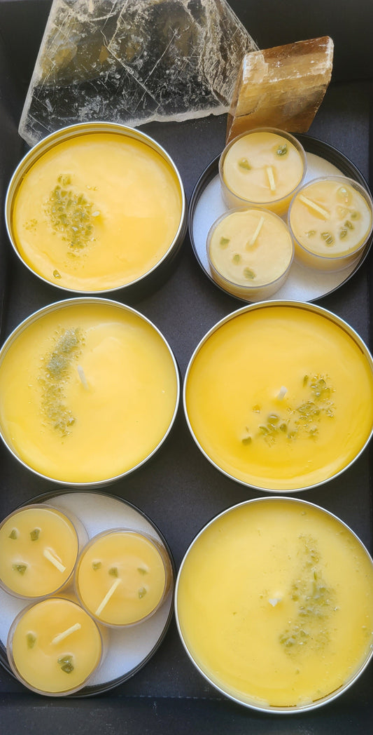 Pure Beeswax Tealight Candles with Moldavite Chips
