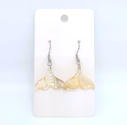 White Pearlescent Abalone Mermaid/Whale Tail Earrings