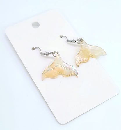 White Pearlescent Abalone Mermaid/Whale Tail Earrings