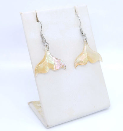 White Pearlescent Abalone Mermaid/Whale Tail Earrings