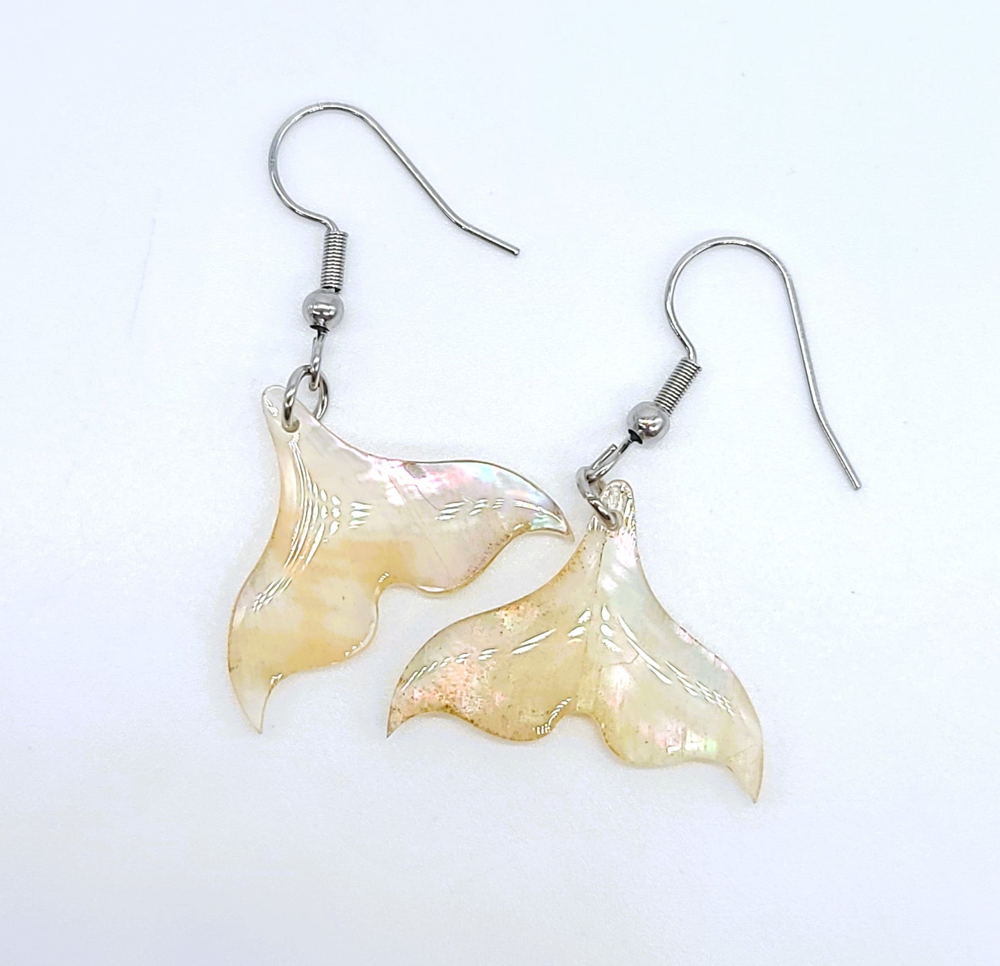 White Pearlescent Abalone Mermaid/Whale Tail Earrings