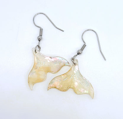 White Pearlescent Abalone Mermaid/Whale Tail Earrings