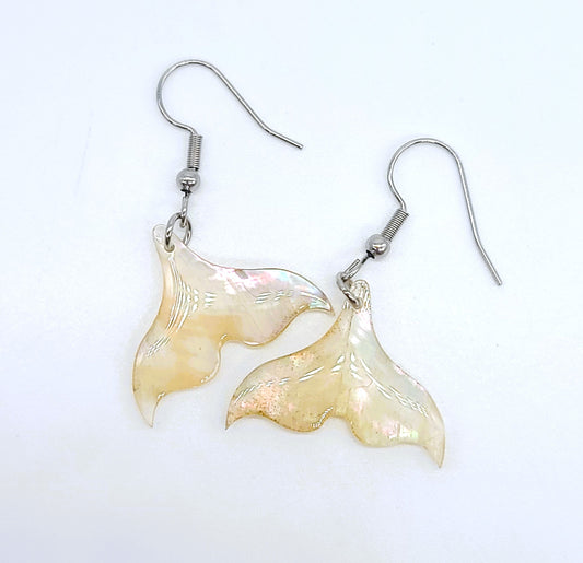 White Pearlescent Abalone Mermaid/Whale Tail Earrings
