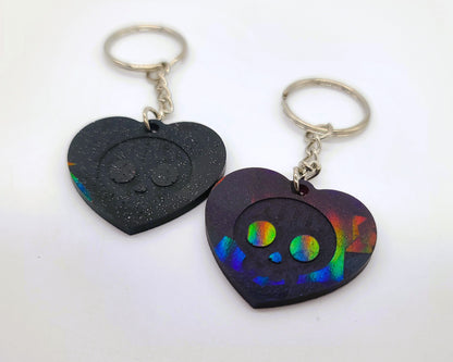 Holographic Skull Heart Key Chain
