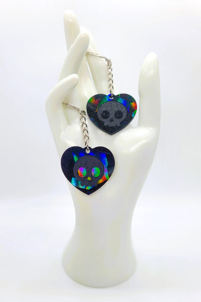 Holographic Skull Heart Key Chain