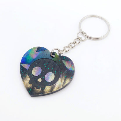 Holographic Skull Heart Key Chain