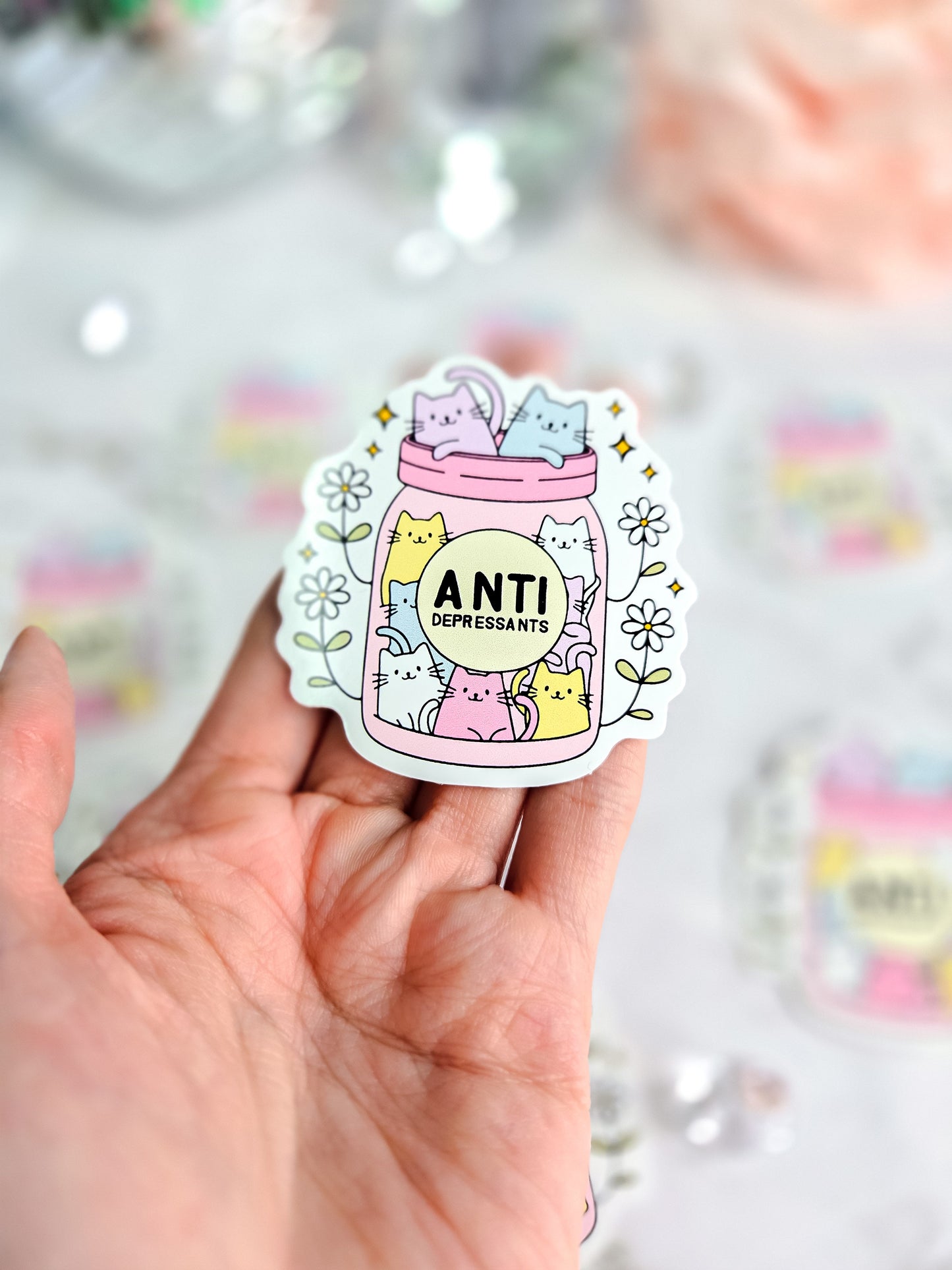 Anti-depressant kitty jar sticker