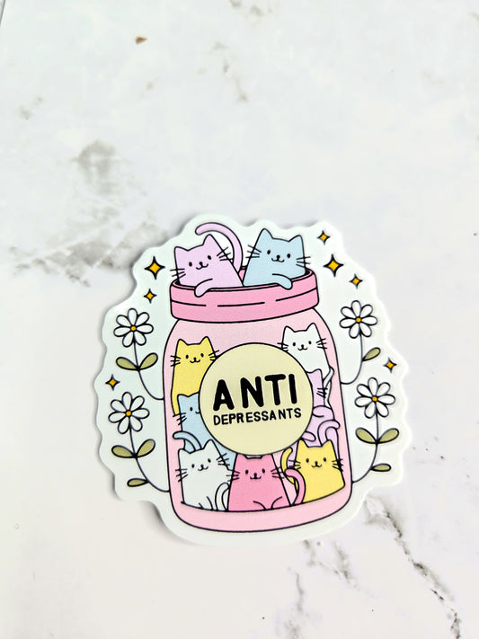 Anti-depressant kitty jar sticker