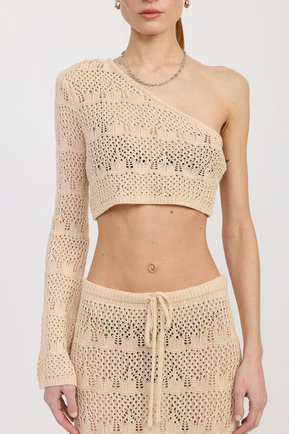 ONE SHOULDER CROCHET CROP TOP