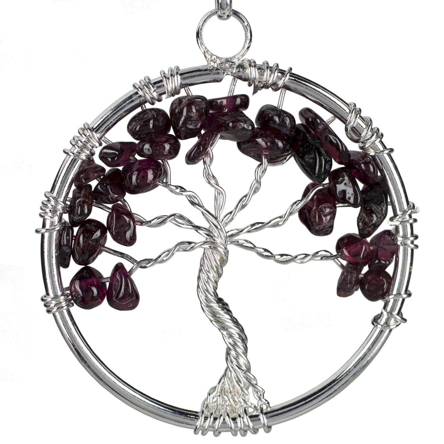 Garnet Wire Wrapped Tree of Life Necklace - Sacred Geometry