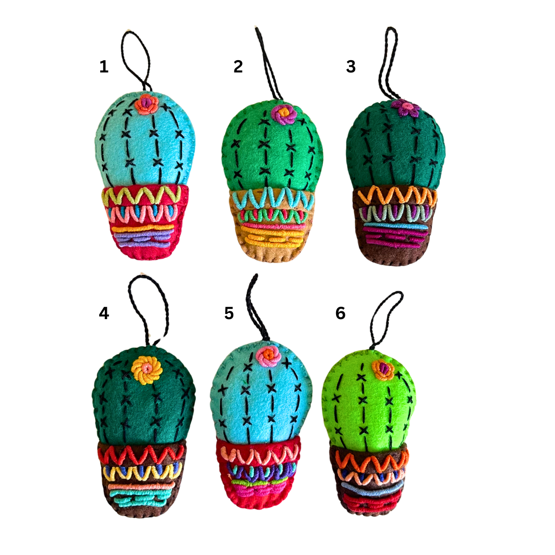 Cactus Embroidered Felted Ornament - Mexico