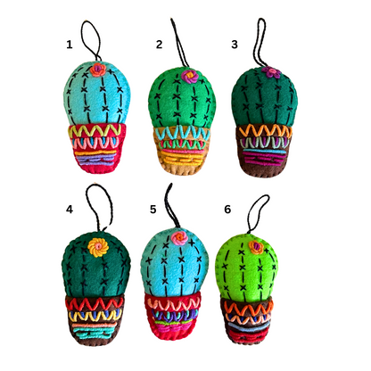 Cactus Embroidered Felted Ornament - Mexico