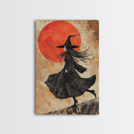 Witch Orange Moon Wall Art – Framed Canvas or Poster Print