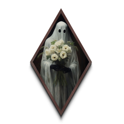 "Ghost with Flowers" Diamond Shaped Wall Art