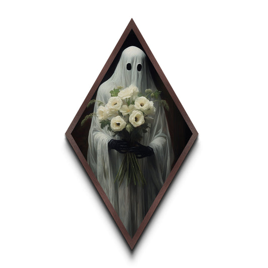 "Ghost with Flowers" Diamond Shaped Wall Art