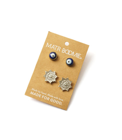 Evil Eye Charm Stud Earrings - Set of 2