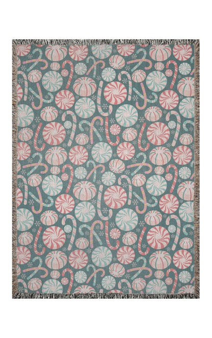 Christmas candies woven blanket 50x60” clearance , peppermint candy and candy canes with pastel colors.