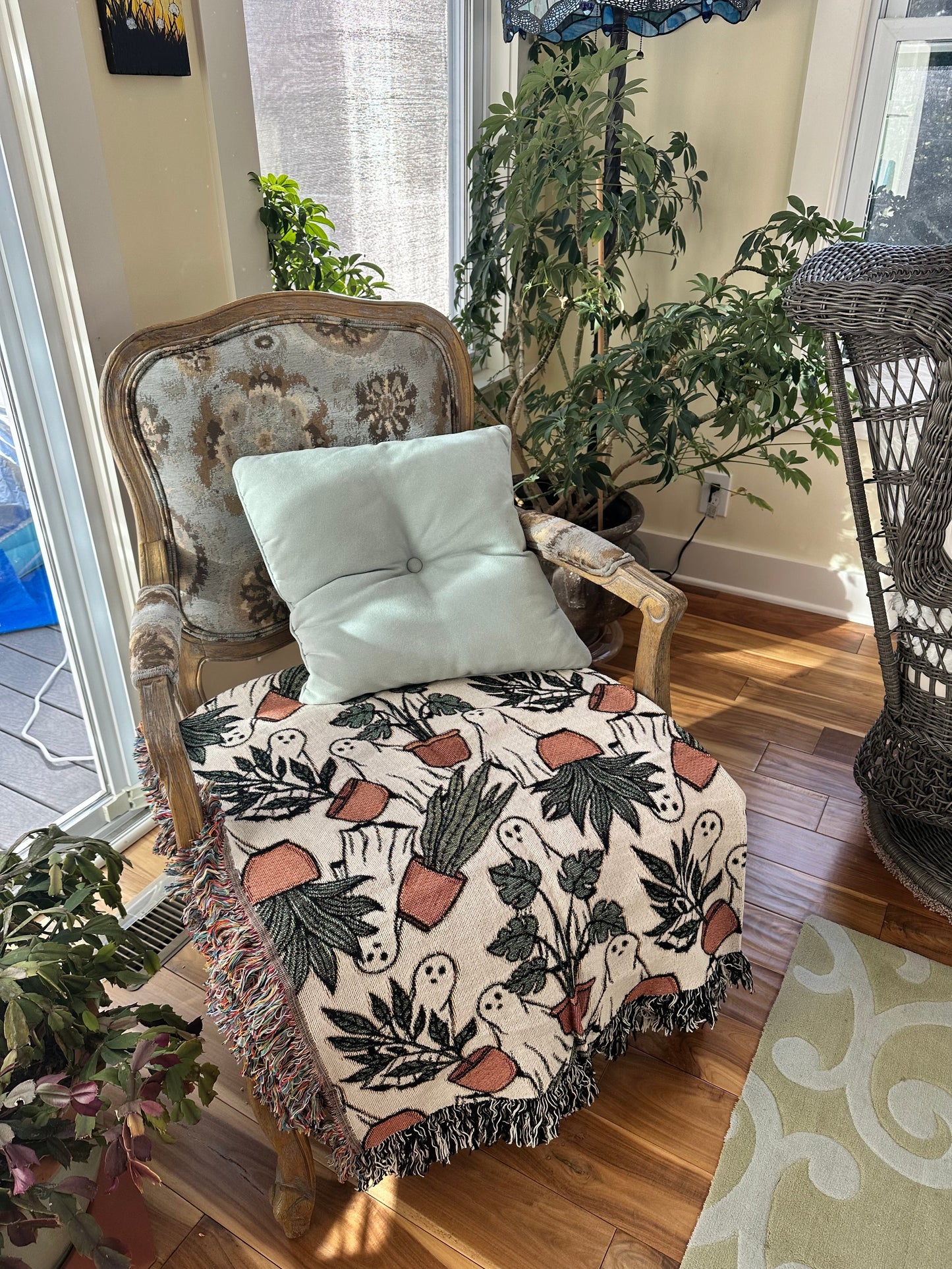 ghost woven blanket 50x60” clearance with potted plants