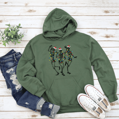 3 Dancing Santa Skeletons Christmas Hoodie Sweatshirt