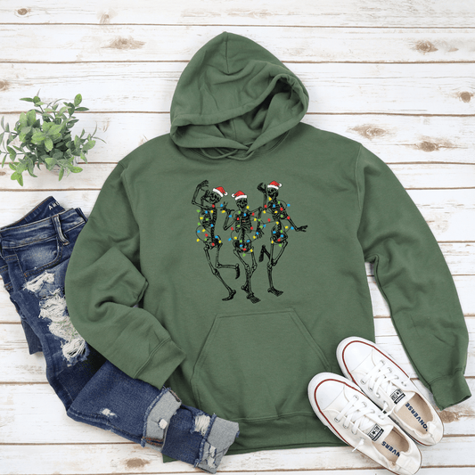 3 Dancing Santa Skeletons Christmas Hoodie Sweatshirt