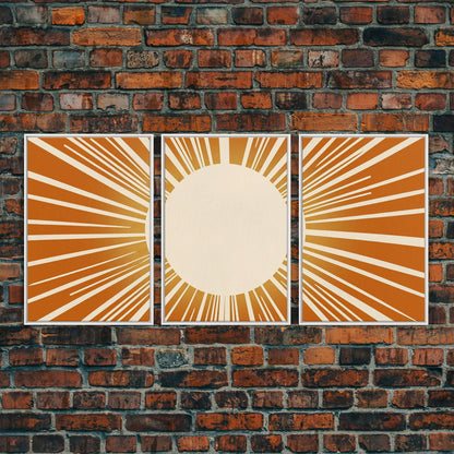 Sun Print Set Of 3, Framed Canvas Prints, Boho Minimalist Midcentury Modern Wall Art, Geometric Sun Print, Nursery Boho Style Decor Triptych