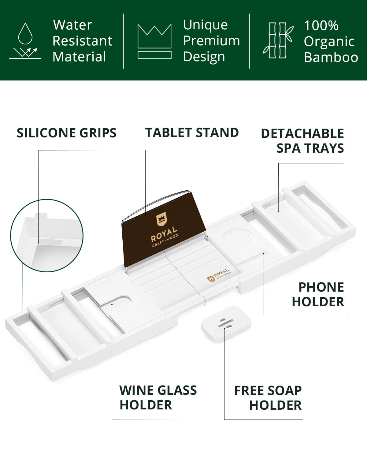 Bathtub Caddy Tray, White