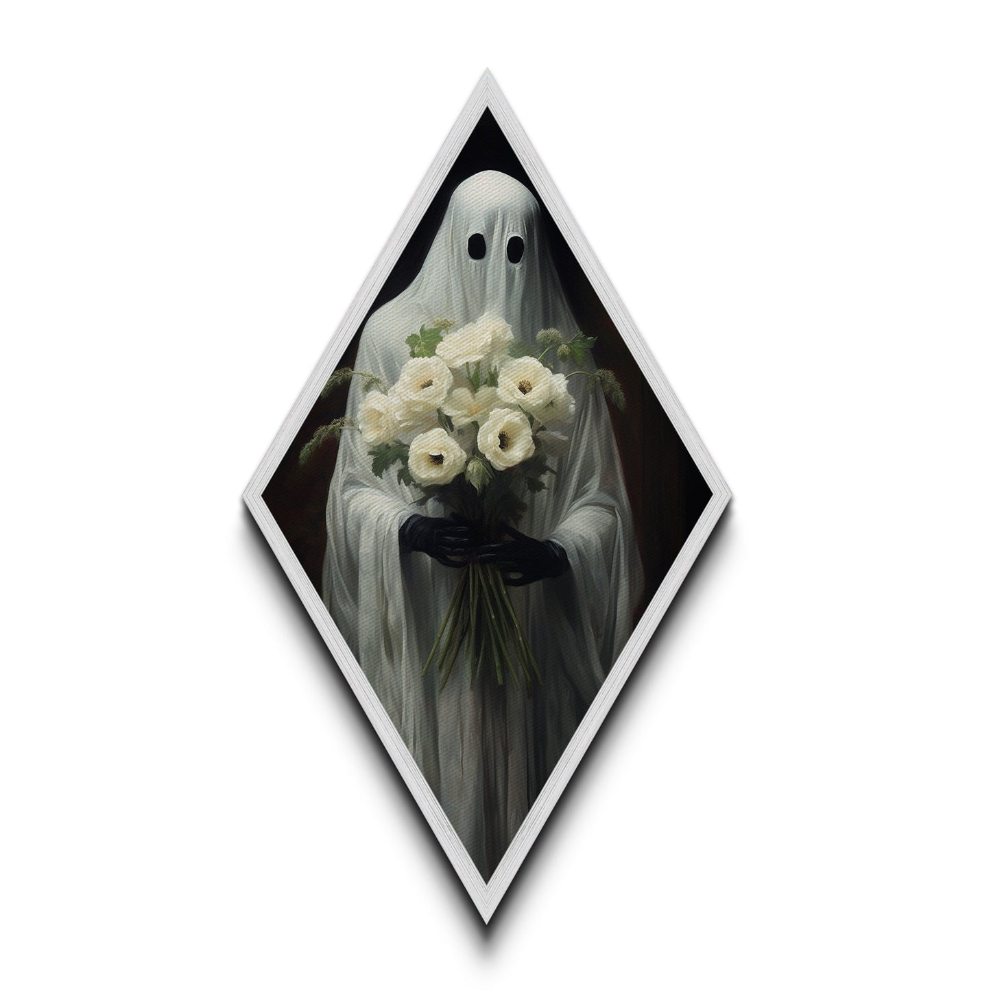 "Ghost with Flowers" Diamond Shaped Wall Art