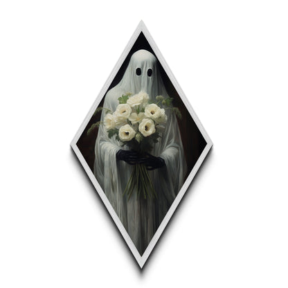 "Ghost with Flowers" Diamond Shaped Wall Art