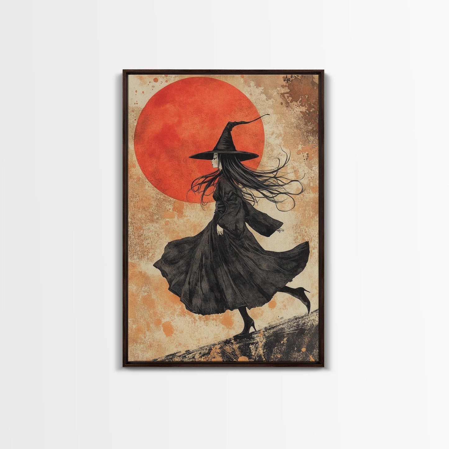 Witch Orange Moon Wall Art – Framed Canvas or Poster Print