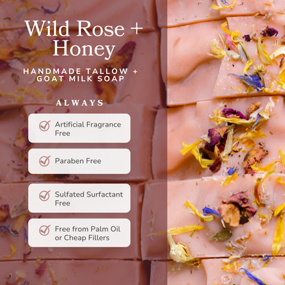 Wild Rose + Honey -- Handmade Tallow Soap Bar