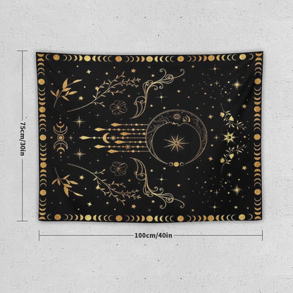 Celestial Moon with Floral Accents Tapestry