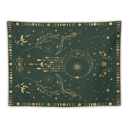 Sage Green & Gold Moon Tapestry