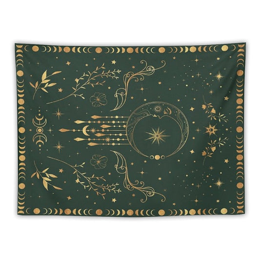 Sage Green & Gold Moon Tapestry