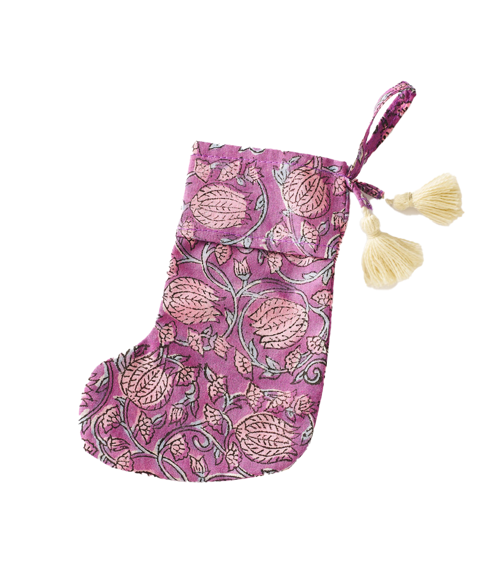 Cotton Mini Holiday Stocking - Assorted Hand Block Print