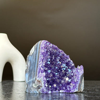 Unique Amethyst Cluster with Agate & Jasper – February Birthstone Crystal Geode for Meditation & Healing