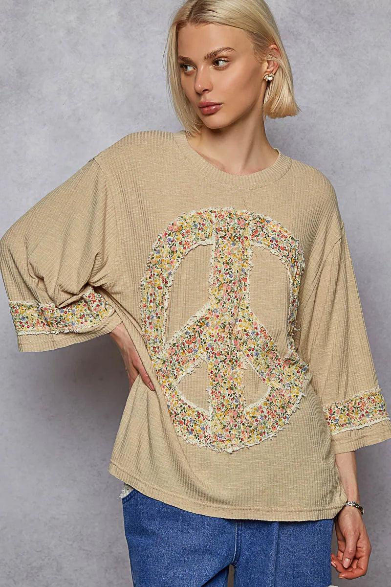 POL Floral Peace Patch Drop Shoulder T-Shirt