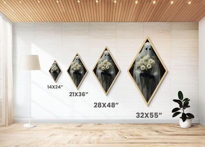 "Ghost with Flowers" Diamond Shaped Wall Art