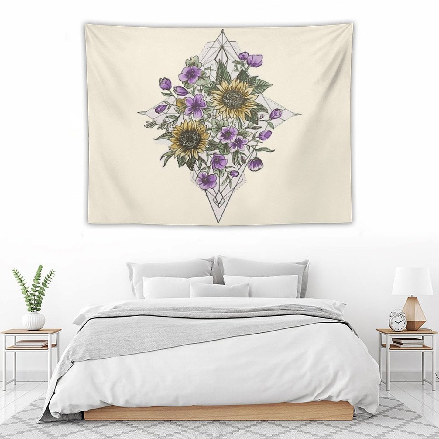 Geometric Sunflower Pattern Tapestry