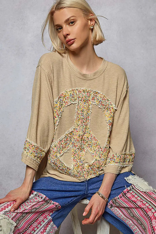 POL Floral Peace Patch Drop Shoulder T-Shirt