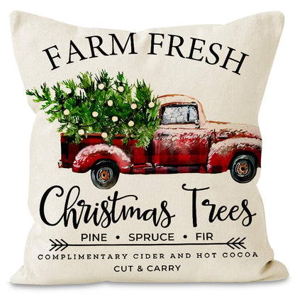 Christmas tree print pillow cover linen pillowcase holiday living room sofa decoration cushion cover