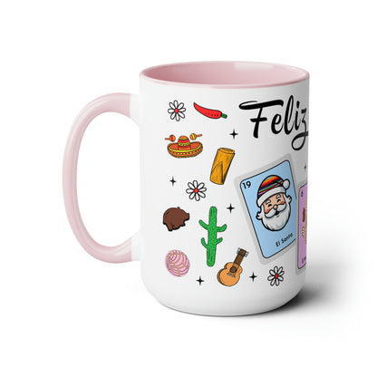 Feliz navidad Coffee Mugs, 15oz for Mexican family or Latin friend. Mexica cup for him or her. El burrito sabanero, los tamales, el Santa.