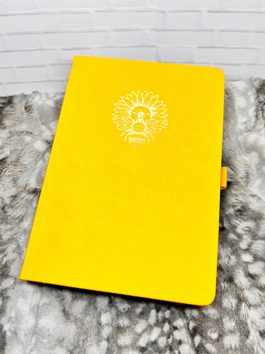 A5 Dot Grid Journal - Yellow Sunflower & Bee Design, Customizable Planner, Bullet Journal Notebook, Gift for Journalers