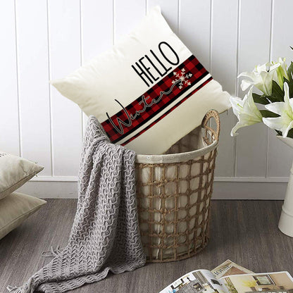 Christmas Pillowcase Linen Red Black Checkered Letter Printed Pillow Cover Holiday Living Room Decoration