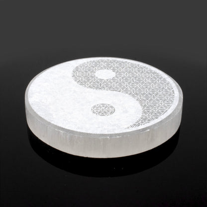 Selenite Disc - Engraved Yin Yang (Morocco) - Sacred Geometry - Sustainably Harvested